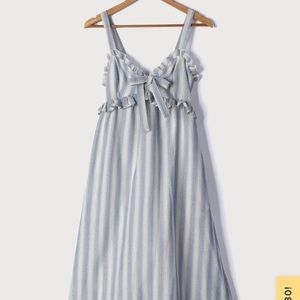 Lulus Blue and White Striped Ruffled Midi Dress